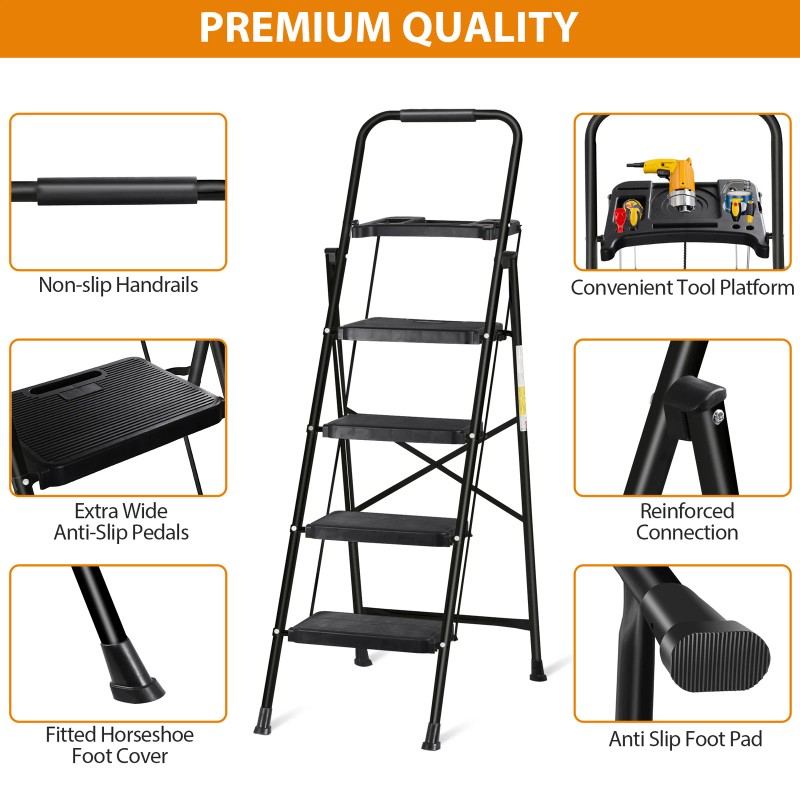 SEGAWE 4 Step Ladder Folding Step Stool with Wide Anti-Slip