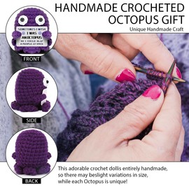VKYN Mini Octopus Emotional Support Crochet with Funny Card, Birthday Gifts for Friends Besties Colleague Purple Octopus Home Office Desk Decor