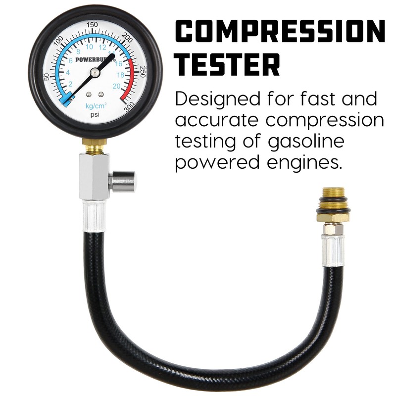 Powerbuilt Compression Tester, 14mm & 18mm Spark Plug Threads, Up