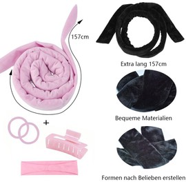 LATRAT Curler Curls Without Heat, DIY Hair Curler Curling Band, Hairstyle Set for Medium Long Hair, Hair Clip & Scrunchies Gift for Girls and Women (Pink, One Size)