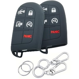 RUNZUIE 2Pcs 5 Buttons Silicone Smart Key Fob for 2024 2023 2022 Ram ProMaster 1500 2500 3500 Key Fob Cover (Black)