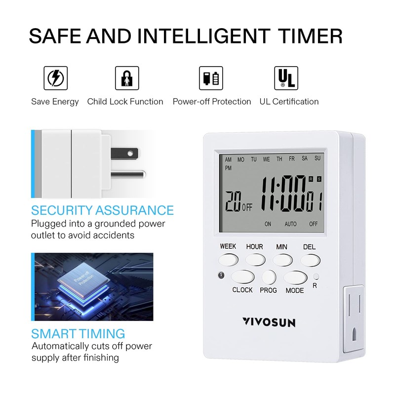 VIVOSUN Digital Timer Outlet 7 Day Programmable Digital Outlet Timer