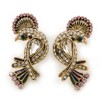 Exotic Multicoloured Crystal Bird Stud Earrings In Antique Gold Plating