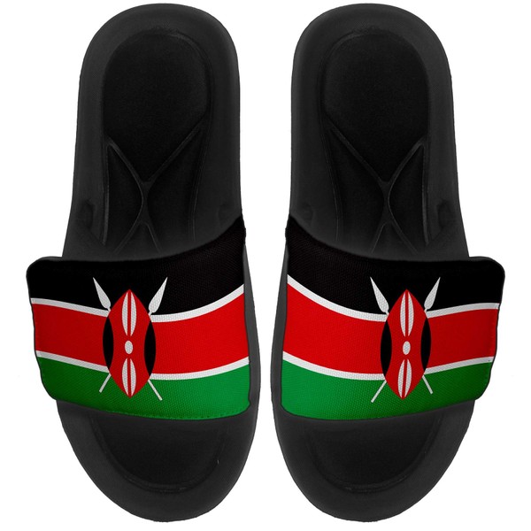 Cushioned Slide-On Sandals/Slides for Men, Women and Youth - Flag of Kenya (Kenyan) - Kenya Flag with USA - Large