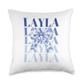 Coquette Custom LAYLA Blue French Bow Throw Pillow
