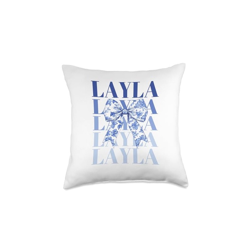 Coquette Custom LAYLA Blue French Bow Throw Pillow