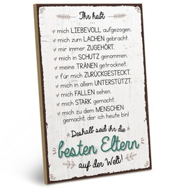 ARTFAVES® Wooden Sign with Saying ‘Beste Eltern auf der Welt’, Shabby Chic, Vintage Look, Gift for Mum/Dad/Gratitude, Size: 19 x 28 cm.