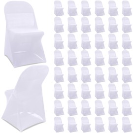 Newwiee 50 Pcs Spandex Stretch Folding Chair Covers Fitted Universal Chair Protector Removable Washable for Wedding Party Dining Banquet Event (White)
