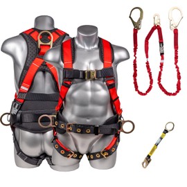 Palmer Safety Hammerhead 5pt Safety Harness w/ 6' Double Legs Rebar Hook Safety Lanyard & D-Ring Extender (Red DLK - XLG)