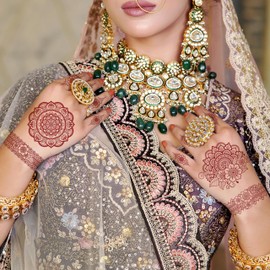 9 Sheets Brown Temporary Tattoo Kit, Waterproof Tattoo Stickers for Women Wedding Party Festival Lotus Mandala Flower Temporary Tattoos