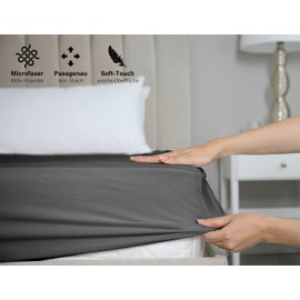 BEAUTEX Microfibre Fitted Sheet, Lightweight and Soft Premium Quality (180 x 200 x 30 cm, Dark Grey)