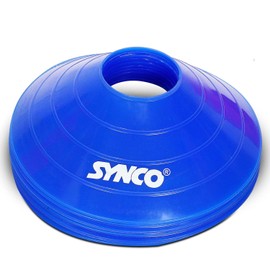 GICO Synco Markierungshütchen – Trainingsmarkierungen für Agility & Fußball H 5 cm Durchmesser 19 cm, Set mit 10 blauen Bodenmarkierungen im Tragenetz -1035