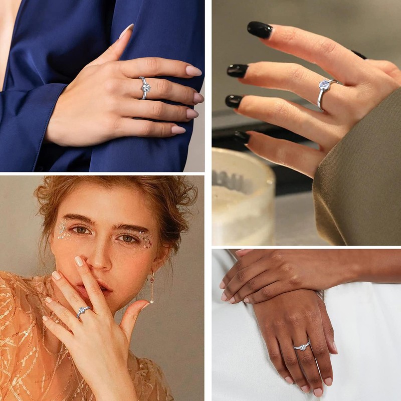 Prosilver 1 Carat White Cubic Zirconia Rings for Women Sterling