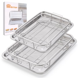 2 Pack Air Fryer Basket for Oven, Large Air Fryer Basket and Tray Stainless Steel Oven Air Fryer Pan Rack for Cooking Baking and Broiling,Extra Large & Large