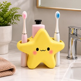 Star-Shaped Toothbrush Holder for Bathroom Organization – Cute Face Design for Keeping Toothbrushes and Toothpaste Neatly Stored