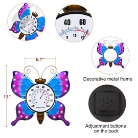 pealstar Outdoor Thermometer Decorative Waterproof Outdoor Thermometers for Patio Large Butterfly Wall Thermometer for Garden Yard Living Room Decor