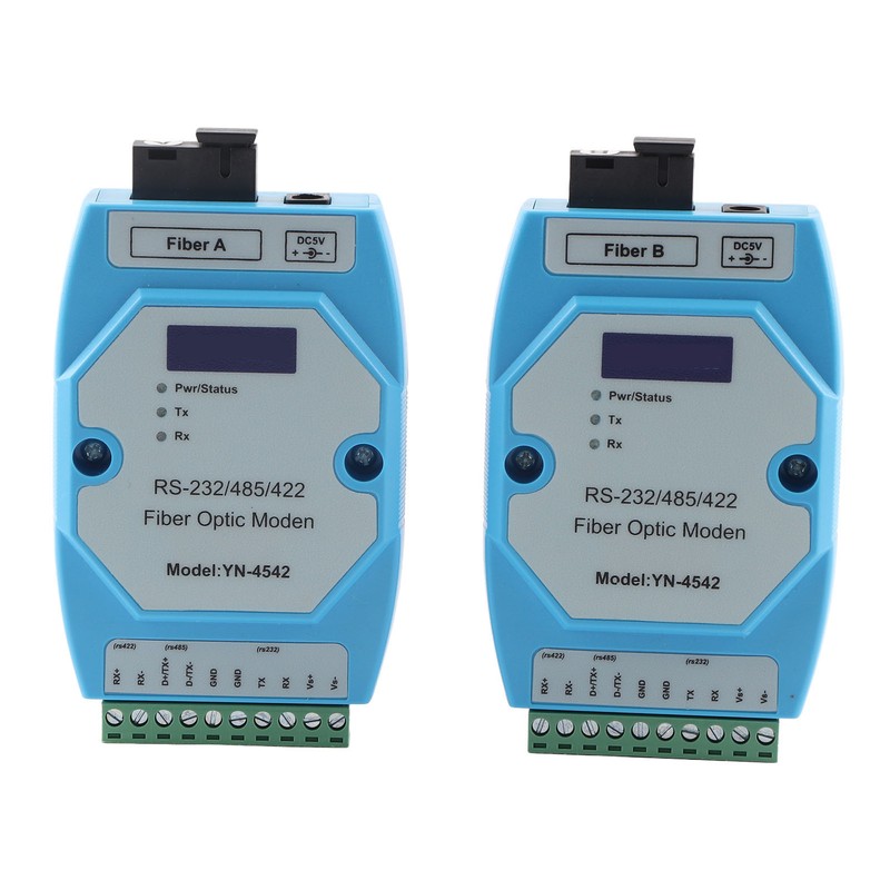 2Pcs RS485/422/232 Fiber Optic Converter Bidirectional Transimitter Receiver Modem Transmission
