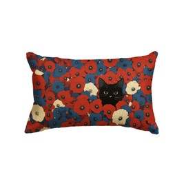 AVOIN colorlife 4th of July Patriotic Poppy Floral Black Cat Throw Pillow Cover, 12 x 20 Inch Independence Day Memorial Day Decor Cushion Case for Sofa Couch