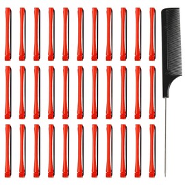 NJDBBZIJS Pack of 60 Hair Rollers Small Curls Diameter 5 mm Perm Set Winders Small Perm DIY Heatless Curls with Rat Tail Comb for Hairdressing Styling (0.5 x 6 cm, Red)