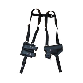 Barsony Black Leather Shoulder Holster w/Double Magazine Pouch for Sig Sauer P320 M18 3.9" Left