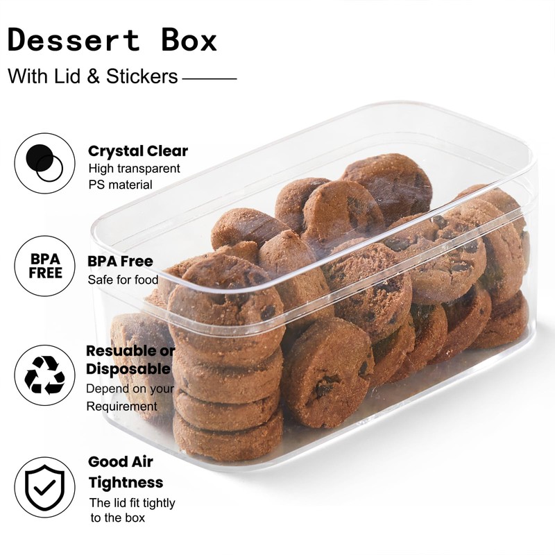 Plastic Dessert Cups with Lids and Sporks,Stickers,Tiramisu Containers,Cookie Containers,Clear Food