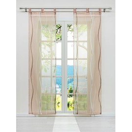 ESLIR Set of 2 Panel Curtains, Sliding Curtains, Voile Curtains with Loops, Transparent Curtain, Waves Pattern, Sand W x H 57 x 145 cm, Pack of 2