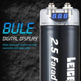 LEIGESAUDIO 2.5 Farad Digital Power Capacitor for Car Audio System, Performance Car Audio Capacitors with Digital Display, Voltage Readout, Over Voltage Protection, Mounting Hardware, DC12-24V