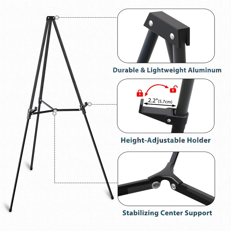 64" Aluminum Telescoping Display Easel, Adjustable Easel Stand for Sign,