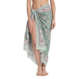 parihan Cotton Block Print long Beach Pareo Sarong Swimsuit Cover Ups Women Wrap