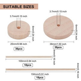 OLYCRAFT 72pcs Unfinshed Wood Wheels with 36Pcs Wooden Sticks 2.5cm & 3.8cm Wooden Craft Wheels Blank Wooden Wheels Flat Small Wood Wheels for DIY Crafts Painting
