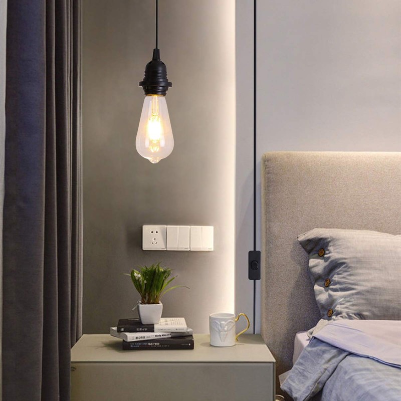 HESSION 2-Pack 15 Feet Plug in Pendant Light, Black Extension