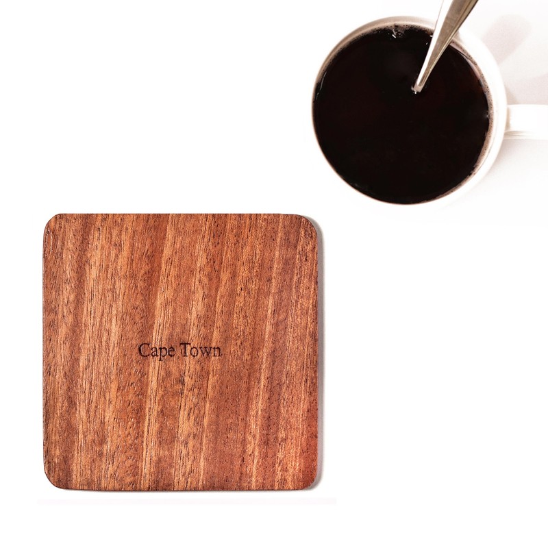 Cape Town Map, Sapele Wood Coasters, Set of 4, City