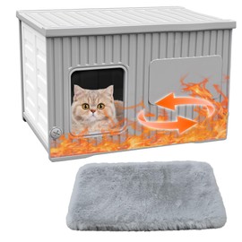 Plastic Cat House Outdoor & Indoor, Feral Cat Houses with Mat, Waterproof Outdoor Cat House for Feral Cats, Outside Cat Shelter for Small Pet, Assemble and Clean Easily