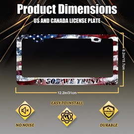 in God We Trust License Plate Frame Cross American Flag License Plate Stainless Steel Funny Accessories Cars Decor 12.2 X 6.2 Inch with 2 Holes and Screws Fits Standard Us Ca Vehicles