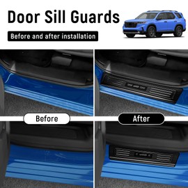 YOJOJOCO 4PCS Door Sill Protector for Honda 2023-2025 2026 Pilot Accessories Black Brushed Stainless Steel Front and Rear Door Car Pedal Kick Guards Protection
