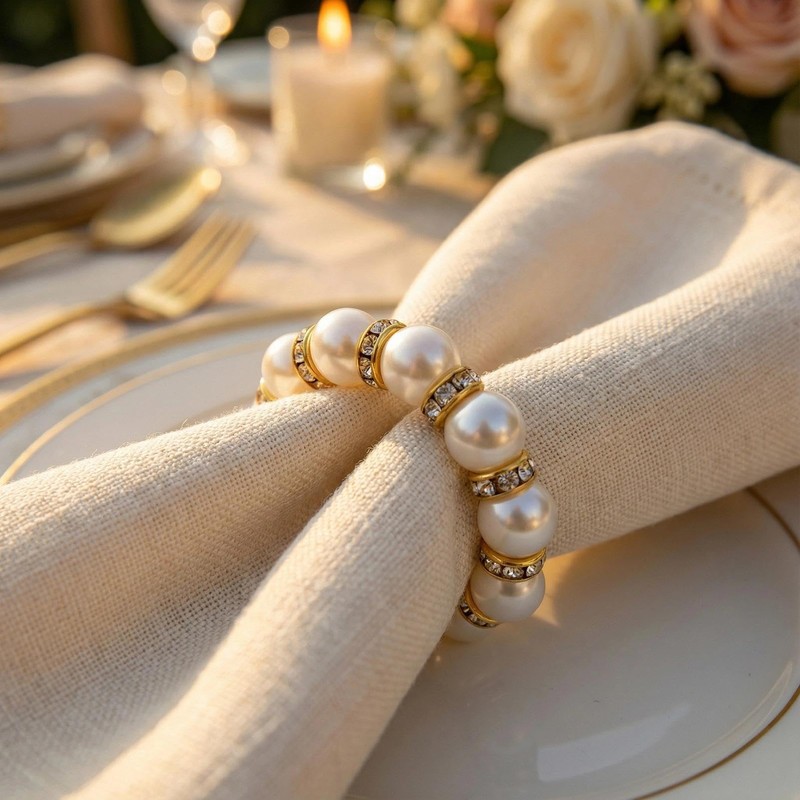 100-Pack Imitation Pearl Napkin Rings, Elegant Table Serviette Buckles, Delicate