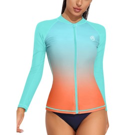 ATTRACO Womens Zipper Wetsuits Tops UV Sun Protection Rash Vest Long Sleeve