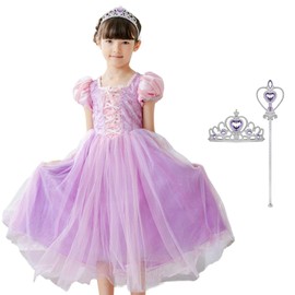 [MANAMANA] Rapunzel Children's Dress, Princess Dress, Tiara, Stick, 3-piece Set, Kids Costume, Pink, Girls, 120, 120 cm Pink