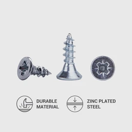 Pack of 1000 Galvanised Steel 4.0 x 12 mm Wood Screws Chipboard Screws Universal Pozi Drive Screw PZ Full Thread Countersunk Head (1000, 4.0 x 12 mm)