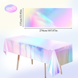 saerryor 4 Pack Iridescent Party Table Cloths,54'' X 108'' Plastic Tablecloth Rainbow Waterproof Rectangle Tablecover for Wedding Birthday Party Decorations