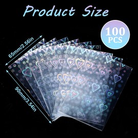 100 Pcs Photocard Sleeves Love Heart-Shape Laser Flashing Card Sleeves Kpop & MTG Trading Card Sleeves Holographic Foil Protective Cover Foil Card Protective Sleeve 65x90mm