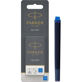 Parker QUINK Long Fountain Pen Ink Refill Cartridges, Washable Blue, 5 Count