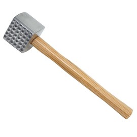 Winco Wood Handle Meat Tenderizer,Aluminum, Tan,Medium