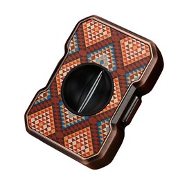 Cigar Cutter Stainless Steel V-Cut Cigar Cutter with Protective Case and Gift Box - Geometric Pattern Design (Diamond Brown)