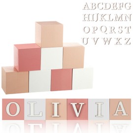 Kigley 8 Pcs Custom Wooden Name Sign 8 Letter Baby Blocks and 78 Wooden Letter Nursery Name Wooden Cubes Baby Wooden Blocks for Nursery Montessori Baby Shower Name Alphabet Wood Signs (Pink)