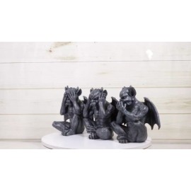 Notre Dame Gothic Winged See hear Speak No Evil Sitting Gargoyles Figurine Set