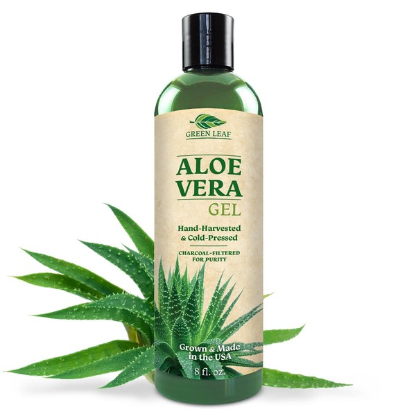 Aloe Vera Gel for Skin Care | Pure Aloe Vera | Thin Aloe Gel for Skin, Face, Hair, Daily Moisturizer, Aftershave lotion, Sunburn Relief - 8 Ounce, By Green Leaf