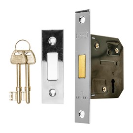 TSS 3 Lever Mortice Dead Locks for Internal Doors 2.5" (65mm) in Satin Chrome. Internal Door Lock with 2 Keys. Door Lock with Key for Internal and External Doors.