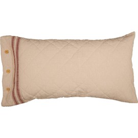 Piper Classics Market Place Red King Pillow Sham, 21" x 37", Cream w/Red Grain Sack Stripe Bed Pillow Cover w/Button Details