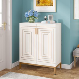 TRIBESIGNS WAY TO ORIGIN Shoe Cabinet, 20 Pairs Modern Shoe Storage Cabinet with Doors, 6-Tier Freestanding Entryway Shoe Organizer Rack for Living Room, Closet, White & Gold, HQF1650